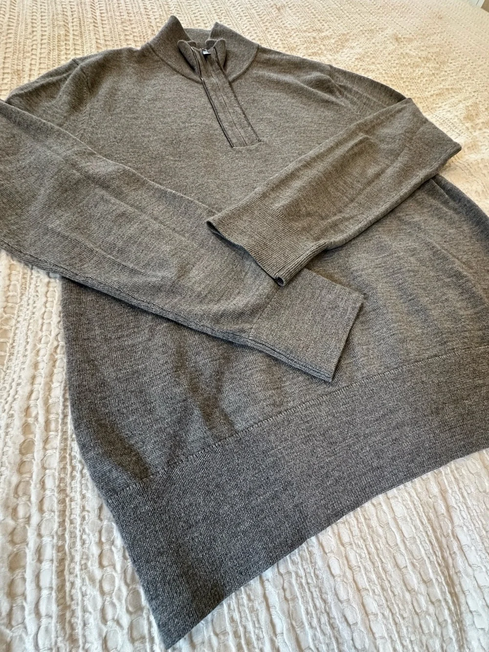 Men’s Banana Republic Quarter Zip Sweater Merino Wool Blend Gray Size M